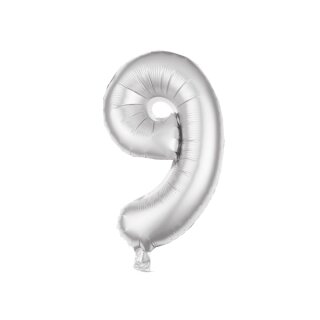 Folienballon Zahl 9 silber -  ungefüllt ca. 70 cm