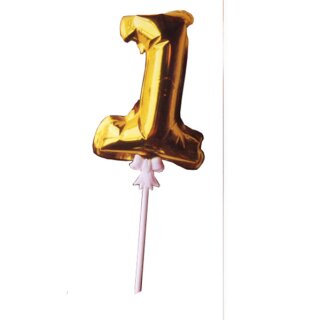 Mini Folienballon Zahl &quot;1&quot; gold selbstaufblasend ca. 15 cm mit Halter Deko 