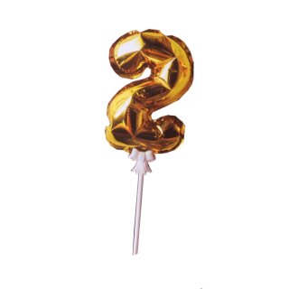 Mini Folienballon Zahl &quot;2&quot; gold selbstaufblasend ca. 15 cm mit Halter Deko 