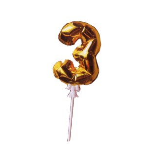 Mini Folienballon Zahl &quot;3&quot; gold selbstaufblasend ca. 15 cm mit Halter Deko 