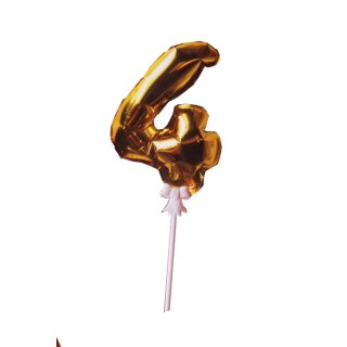 Mini Folienballon Zahl &quot;4&quot; gold selbstaufblasend ca. 15 cm mit Halter Deko 
