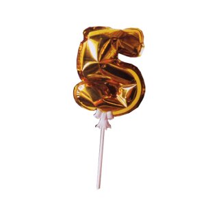 Mini Folienballon Zahl &quot;5&quot; gold selbstaufblasend ca. 15 cm mit Halter Deko 