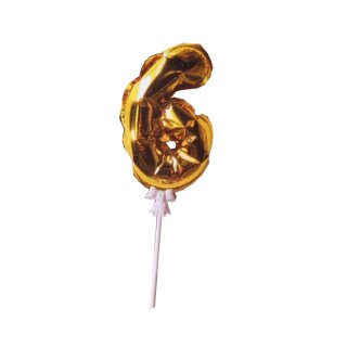 Mini Folienballon Zahl "6" gold selbstaufblasend ca. 15 cm mit Halter Deko