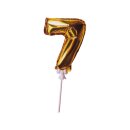 Mini Folienballon Zahl &quot;7&quot; gold selbstaufblasend ca. 15 cm mit Halter Deko 