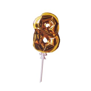 Mini Folienballon Zahl &quot;8&quot; gold selbstaufblasend ca. 15 cm mit Halter Deko