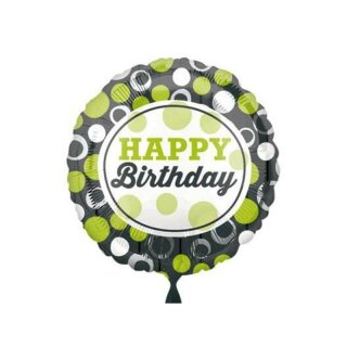 Folienballon - Ø 45cm - HBD Green & Silver Circles Happy Birthday ungefüllt
