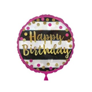 Folienballon - Ø 45cm - Pink & Gold Happy Birthday rund ungefüllt