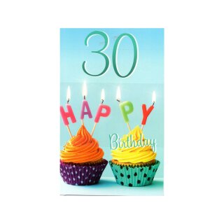 Glückwunschkarte mit Zahl Geburtstag "30" mit Umschlag
