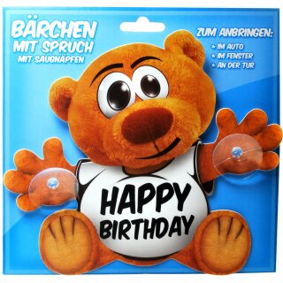 Autoschild Bär  mit Spruch und Saugnäpfen  "Happy Birthday"