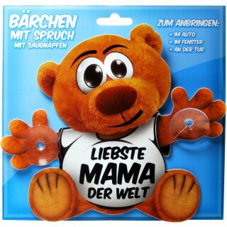Autoschild Bär  mit Spruch und Saugnäpfen  "Liebste Mama der Welt"