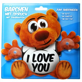 Autoschild Bär  mit Spruch und Saugnäpfen  "I love you"