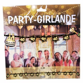 Party - Girlande "40" schwarz/gold 2,10 m einseitig bedruckt Pappe 13 Motive