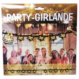 Party - Girlande "50" schwarz/gold 2,10 m einseitig bedruckt Pappe 13 Motive