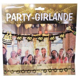 Party - Girlande "60" schwarz/gold 2,10 m einseitig bedruckt Pappe 13 Motive
