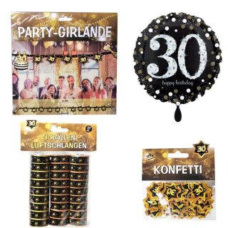 Dekoration 30. Geburtstag schwarz gold Girlanden Konfetti Luftschlangen Ballon