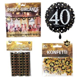 Dekoration 40. Geburtstag schwarz gold Girlanden Konfetti Luftschlangen Ballon