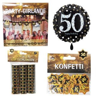 Dekoration 50. Geburtstag schwarz gold Girlanden Konfetti Luftschlangen Ballon