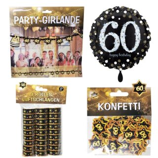 Dekoration 60. Geburtstag schwarz gold Girlanden Konfetti Luftschlangen Ballon
