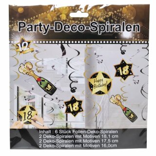 Party - Deco -Spirale "18" schwarz/gold 12 Stück Geburtstag Dekoration