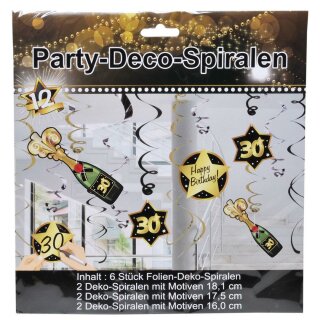 Party - Deco -Spirale "30" schwarz/gold 12 Stück Geburtstag Dekoration