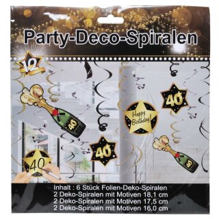 Party - Deco -Spirale "40" schwarz/gold 12 Stück Geburtstag Dekoration
