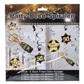 Party - Deco -Spirale "50" schwarz/gold 12 Stück Geburtstag Dekoration
