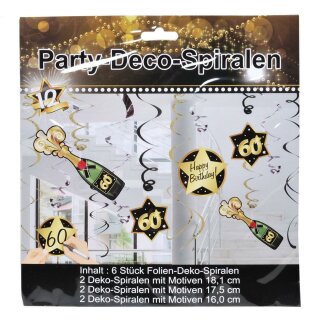 Party - Deco -Spirale "60" schwarz/gold 12 Stück Geburtstag Dekoration