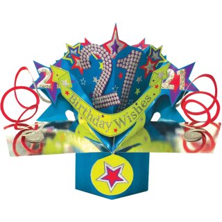 Pop Up Karte 3D "21. Geburtstag" Glückwunschkarte Ballongewicht
