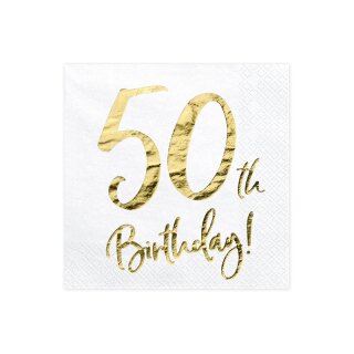 Servietten Geburtstag Zahl "50" weiß gold 20 Stück 3 lagig