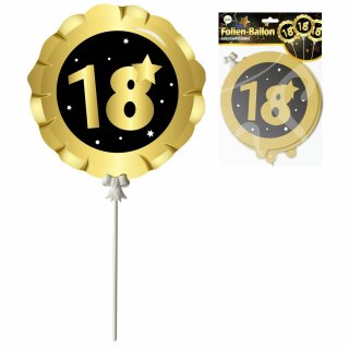 Mini Folienballon 3 Stück "18" schwarz / gold selbstaufblasend mit Halter Dekoration Geburtstag