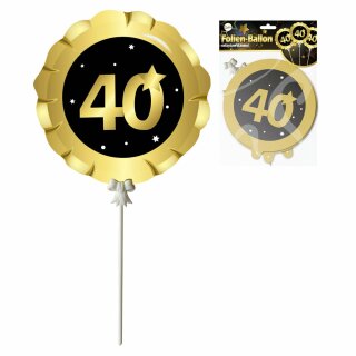 Mini Folienballon 3 Stück "40" schwarz / gold selbstaufblasend mit Halter Dekoration Geburtstag
