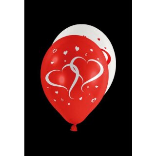 Luftballons - Ø 25cm - Rot & Weiss - Herzen 1 Stück