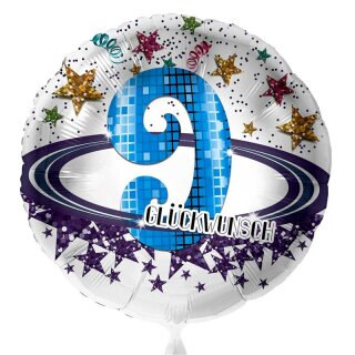 Folienballon - Ø 45cm - Glückwunsch Sterne 9 ungefüllt