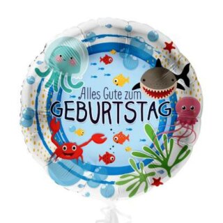 Folienballon - Ø 45cm - Geburtstag Unterwasserwelt rund ungefüllt